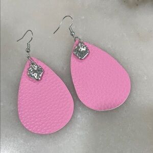 Pink Teardrop Earrings with Silver Strawberry Accents